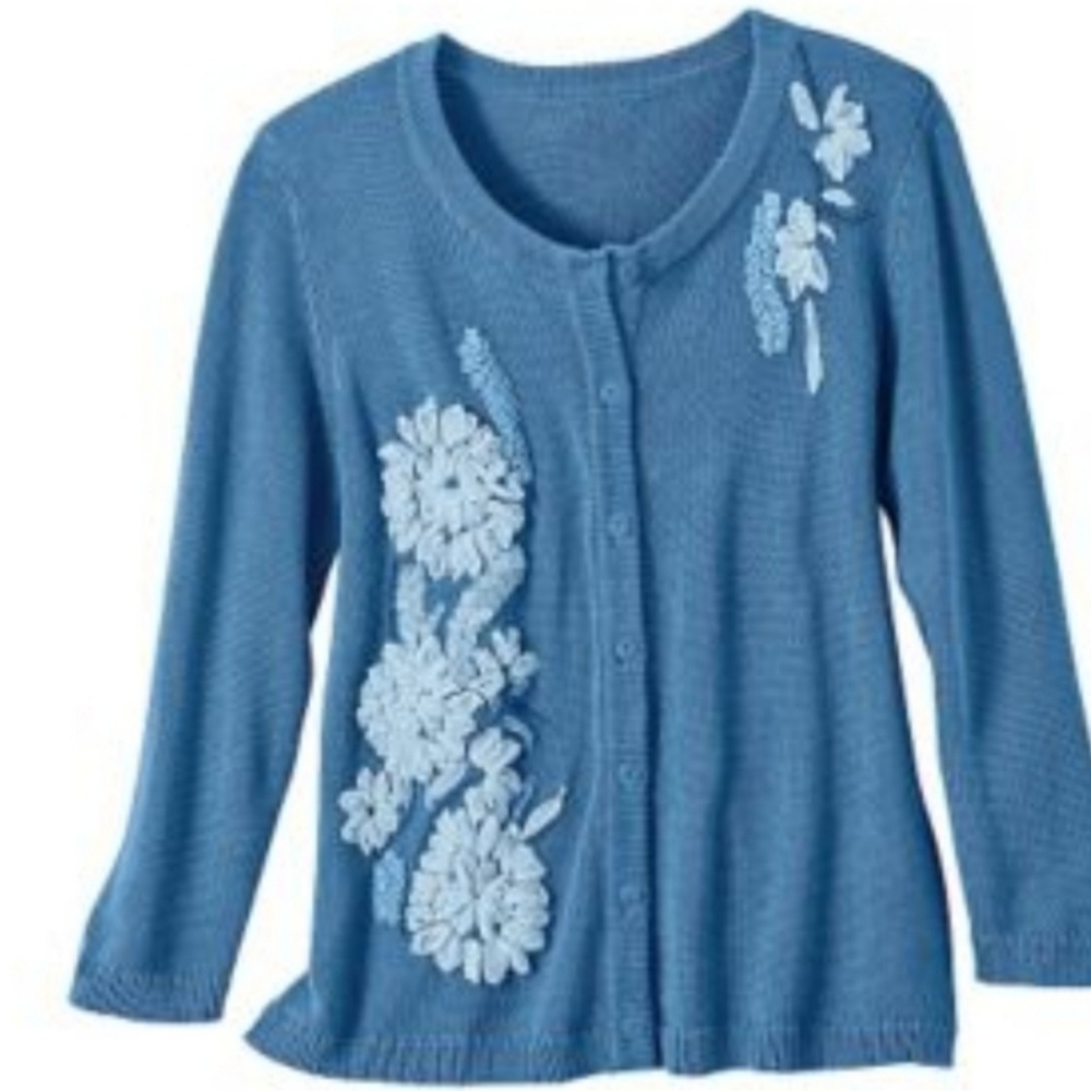 FLORAL RIBBON SOUTACHE!  Cardigan | Periwinkle Blue | L |  EUC | HIGH QUALITY! - Picture 2 of 7